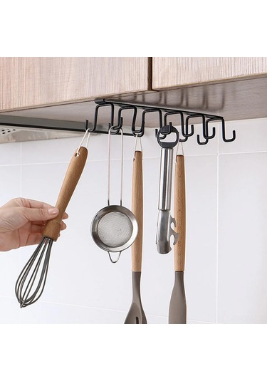 Neevoyu Demir Mutfak Dolap Organizer - Raflara Sürgülü Kurulum, Çanta/çatal/havlu Asma Kancaları, Ev Ve Gardrop Depolama Aleti Beyaz/siyah Siyah