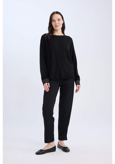 DeFacto Regular Fit Bisiklet Yaka Simli Reglan Kol Siyah Triko Kazak Tunik D1580AX24WNBK81 Siyah DeFacto Regular Fit Bisiklet Yaka Simli Reglan Kol Siyah Triko Kazak Tunik D1580AX24WNBK81 Siyah