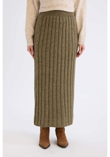 DeFacto 	Regular Fit Maxi Triko Etek B0089AX24WNKH474 Haki