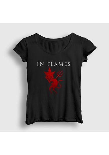 Presmono Kadın Devil In Flames T-shirt Siyah