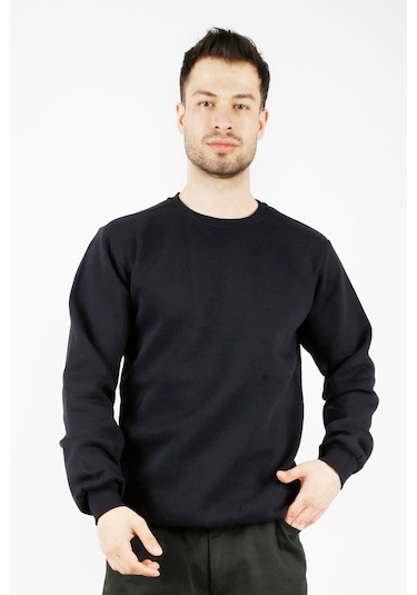 Uniprom Sıfır Yaka Sweatshirt Kalın Kumaş İçi Şardonlu Lacivert Erkek Lacivert