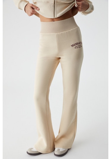 GRIMELANGE Iressen Kadın Nakış Desenli Regular Fit Taş Rengi Eşofman Altı Taş Rengi