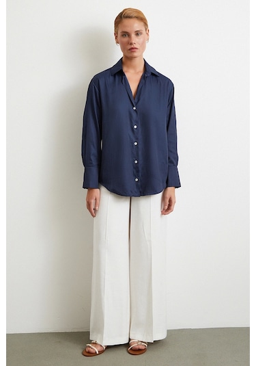 Diagonal Desen Gömlek Lacivert Lacivert