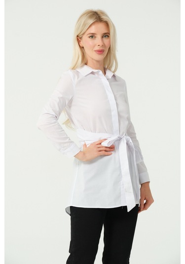 Bağcık Detay Tunik Gömlek Beyaz