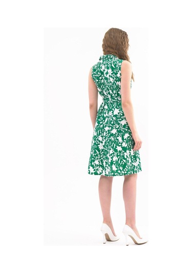 Apsen Kadın Zümrüt Yeşil Düğme Detaylı V Yaka Cotton Elbise 4405-105 Zümrüt Yeşili