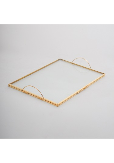Nişan Tepsisi Cam Pirinç & Gold 25 x 15 CM