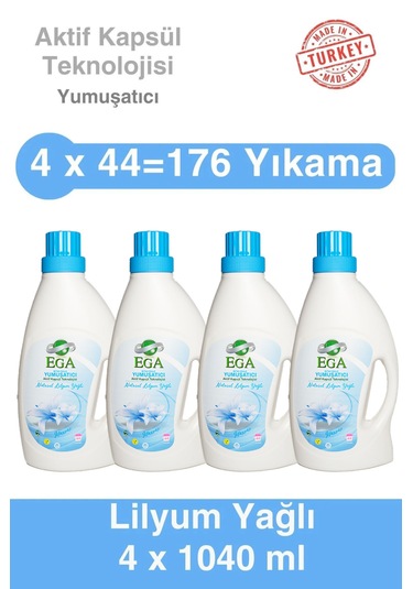 Ega Kimya Aktif Kapsül Teknolojili Lilyum Çamaşır Yumuşatıcısı 4 x 1040 ML