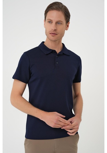 Comfort Fit Polo Yaka Esnek Pamuk Casual Lacivert Tişört Ts 886 Lacivert