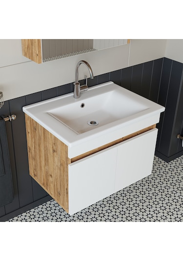 Roomart '' Lavabolu '' Atlantik-beyaz Mat Mdf 65 Cm Banyo Dolabı Atlantik Çam - Beyaz