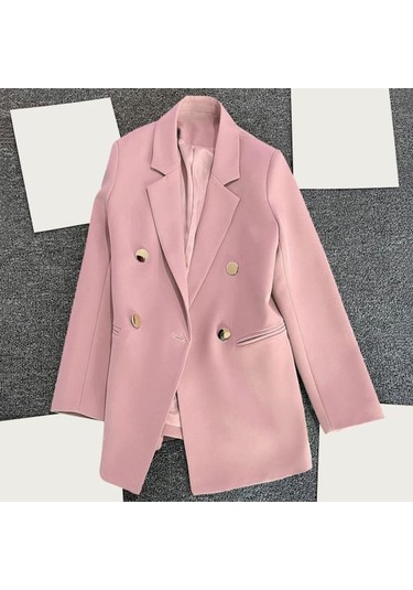 İlkbahar Sonbahar Takım Elbise Ceket Yaka Uzun Kollu Çift Sıralı Takım Elbise Ceket İle Bej