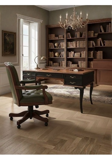 Winchester Rustik Still Çekmeceli Ahşap Çalışma Masası 75x140 Ceviz - Siyah