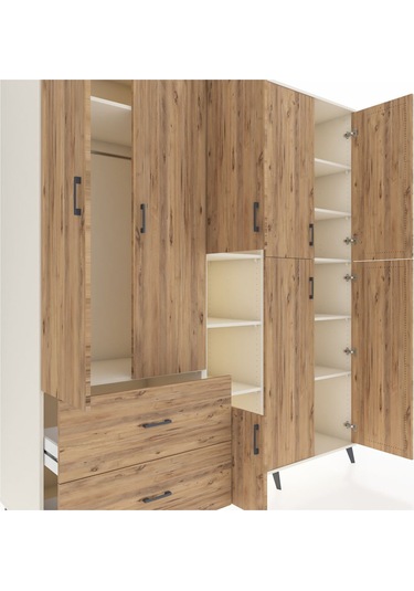 Kronos Dolap 12 Raflı 2 Çekmeceli Tek Askılı 220x59x243 Aytaşı-çam/çam Atlas Çam/atlas Çam