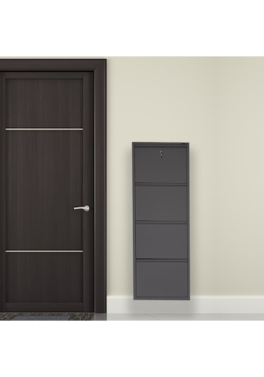 Kilitli 4'lü Metal Ayakkabılık - Antrasit