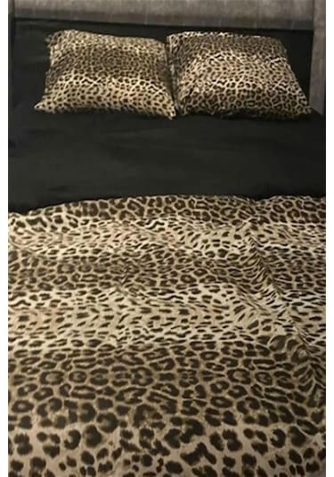 More Home Lastikli Çarşaf Çift Kişilik Nevresim Takımı Leopar Desenli Siyah Kombin Çok Renkli