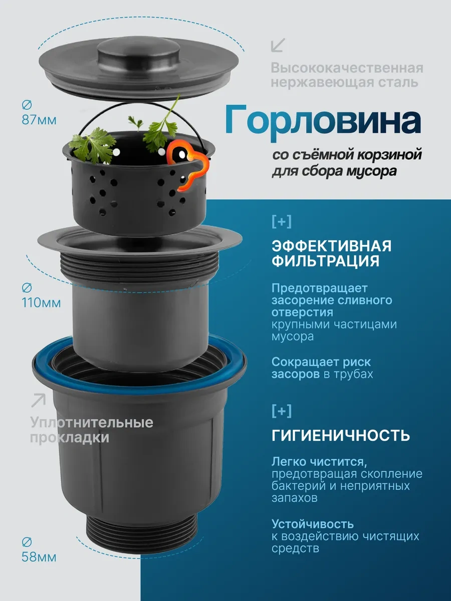 Oute Grafitik Paslanmaz Çelikten Mutfak Lavabosu Sifonu 376687400