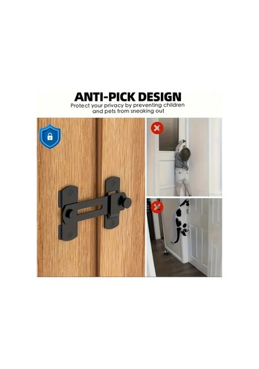 Xuweiwei Siyah Ticari Paslanmaz Çelik Sürgülü Çiftlik Kapı Kilidi - 180 Derece Dönebilir, Şarjsız, Evcil Hayvanlar İçin Dayanıklı