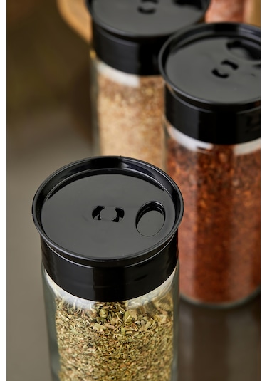 6'lı Cam Baharatlık Seti - Siyah Siyah