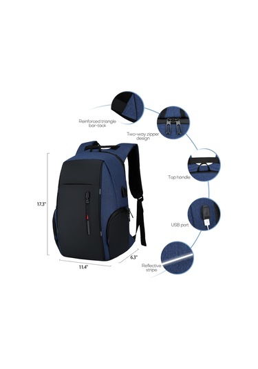 Lemestar Erkek İş Çantası 15.6" Laptop Taşıyıcı Usb Şarj Portlu Anti-calıntı Oxford Kumaş Çift Omuzlu Sırt Çantası Büyük Kapasite Mavi MAVİ