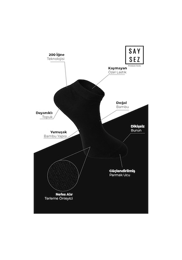 Saysez Bambu Erkek Patik Düz Füme Çorap Dikişsiz Premium Kutulu 6'lı Füme