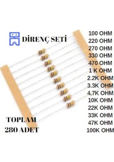 Direnç Seti 1/4 Watt ( 14 Çeşit Toplam 280 Adet)