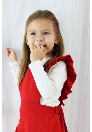 Kız Çocuk Berlin Kırmızı Pamuklu Fırfırlı Bağlama Detaylı Tulum Tlm-0055.3 Kırmızı