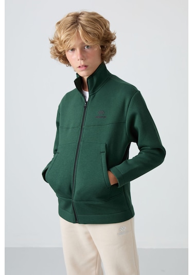 Tommy Life Çam Yeşil Pamuklu Kalın İçi Tüylü Yumuşak Dokulu Standart Fit Nakışlı Erkek Çocuk Sweatshirt - 1124 Çam Yeşili