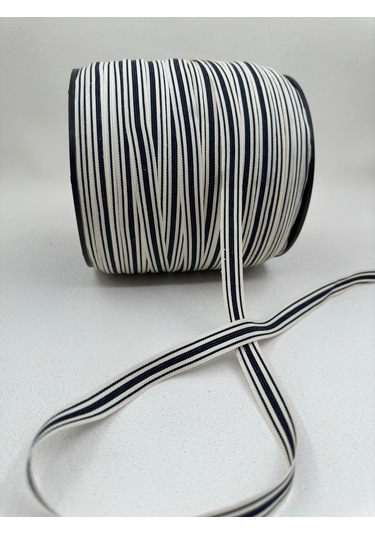 1.5 Cm Polyester Çizgili Şerit-5 Metre- Ekru/lacivert