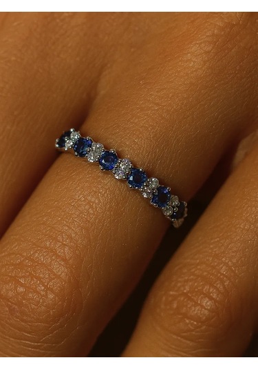 Lapshov 925 Ayar Gümüş Sapfir Taşlı Yüzük 11221097 Mavi