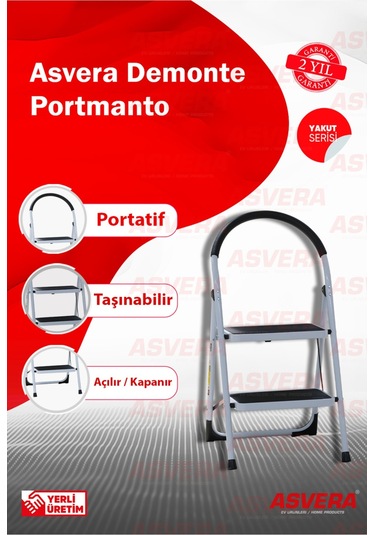 Yakut Serisi Vertika 2 Li Ev Tipi Katlanır Merdiven Kaymaz, Hafif Ve Dayanıklı 1 Adet