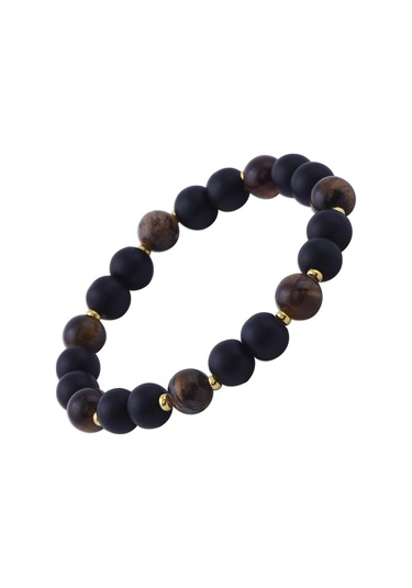 Oniks ve Kaplangözü Taşlı Sarı Metalli Bileklik