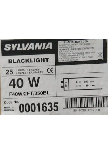 F40W 2Ft 350Bl T12 Blacklıght Sinek Floresan 60Cm Ampul Sylvania