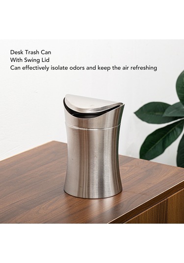 Padalink 304 Paslanmaz Çelik Masaüstü Çöp Kutusu, Sallanabilir Kapaklı Ev Ofis Banyo Odor Engelleme Küçük Çöp Sepeti