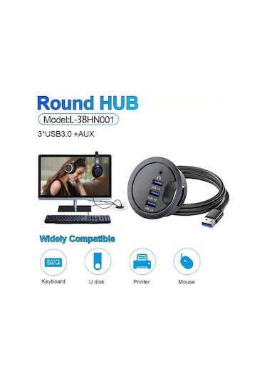 Xuweiwei L-38h005 Jklkj Usb 2.0 3.0 Çok Portlu Hub Sesli Tip-c Şarj Veri Aktarımı Pc İçin Kompakt Masaüstü Dok 60mm Yuvarlak Tasarım Geniş Uyumluluk