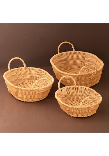 Porsima 302b 3lü Düzenleyici Oval Hasır Sepet Seti Ekmeklik Sepet