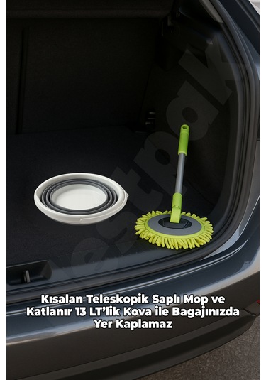 Çizmez Oto Mop Ve 13 Lt Katlanır Kova - Bagajda Yer Kaplamaz