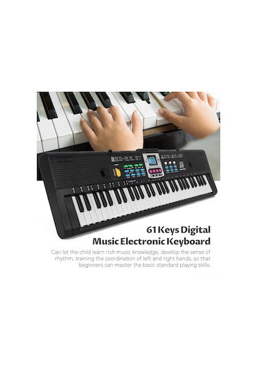 Vkemall 61 Tuşlu Siyah Mini Piyano - Çocuklar İçin Müzik Öğrenimi, Mikrofonlu Ve Usb Desteğiyle Mq-6185