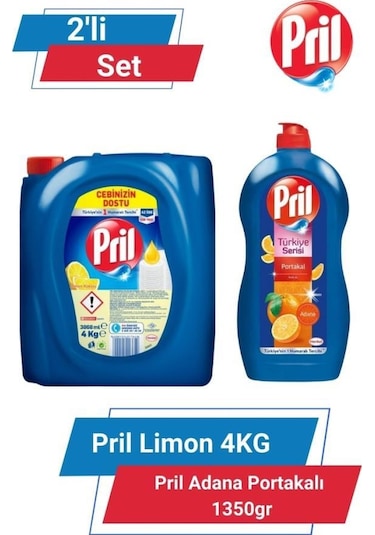 Pril Limon Sıvı Bulaşık Deterjanı 4 KG + Pril Adana Portakalı Sıvı Bulaşık Deterjanı 1350 G