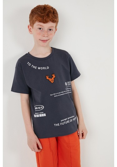 Lela Pamuklu Baskılı Bisiklet Yaka Kısa Kollu Şortlu Erkek Çocuk Takım 6212010 Füme