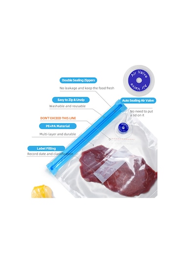 Symbee Pompalı Vakumlu Gıda Saklama Poşetleri Seti - 30 Adet 3 Boyut, Klips Hediyeli