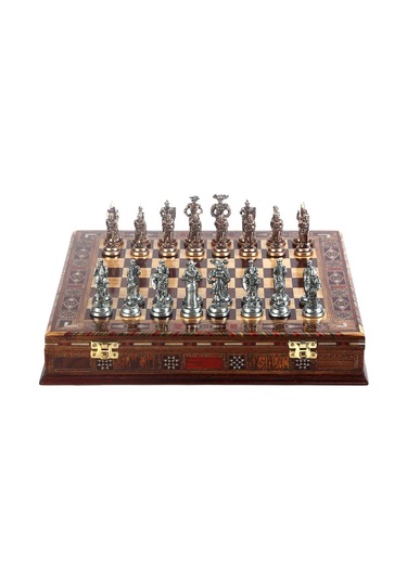 Orta Boy Metal İspanyol Satranç Takımı Antik Ve El Yapımı Masif A