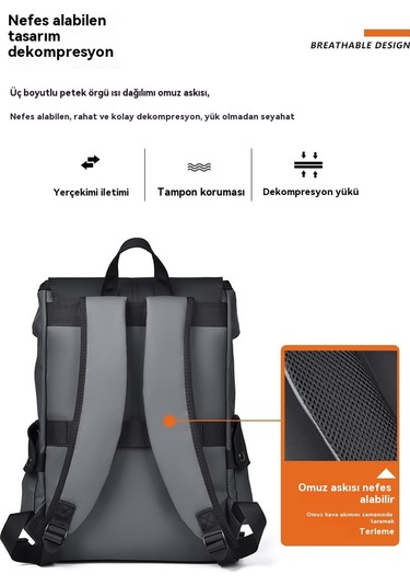 Aurora İşsırtçantası Erkek Sırtçantası Büyük Kapasiteli Koyu Gri Koyu Gri