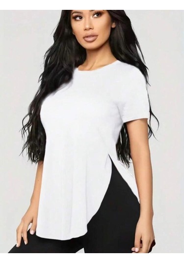 Kadın Türlü Viskon Kumaş Yırtmaç Detaylı Bluz Beyaz