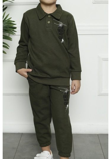 Erkek Çocuk Selanik Takım Uzun Kollu Pamuk Likralı Haki Nıc1062 R10 Haki