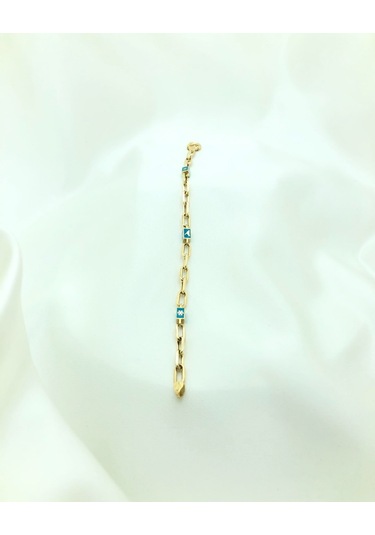 14 Ayar Turkuaz Mineli Altın Bileklik