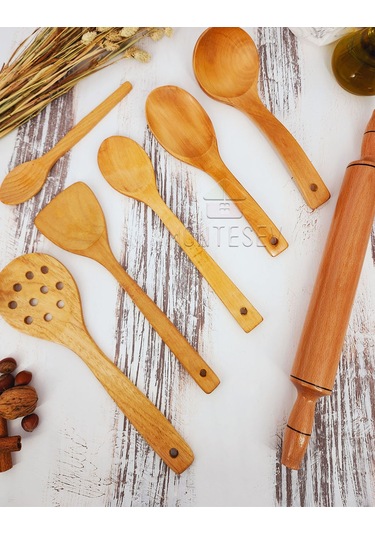 Ahşap Tahta Mutfak Kaşık Seti 7 Parça Kayın, Şimşir Ağacı 7-1
