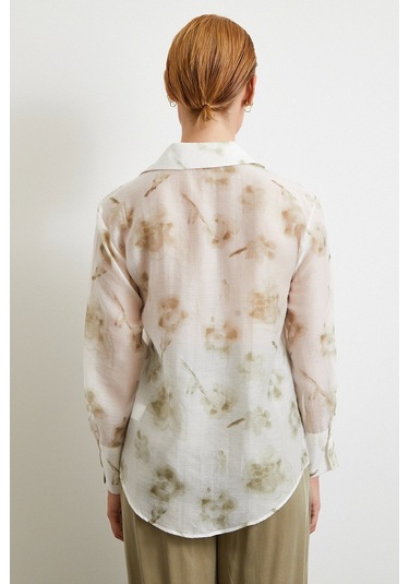 Organze Desenli Tül Gömlek Yeşil Yeşil