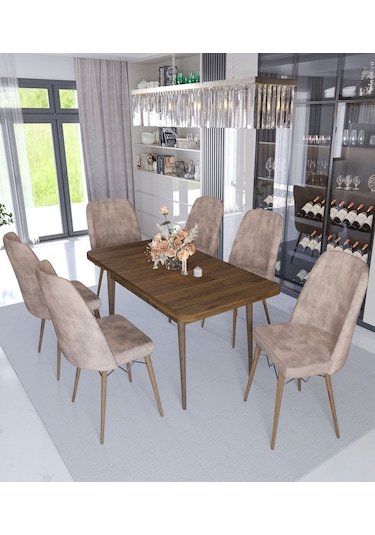 Avvio Sümela 80x130 Kapali 80x170 Açik Yemek Masası Takımı Mutfak Masa Takımı Cappucino 6 Sandalyeli Cappucino