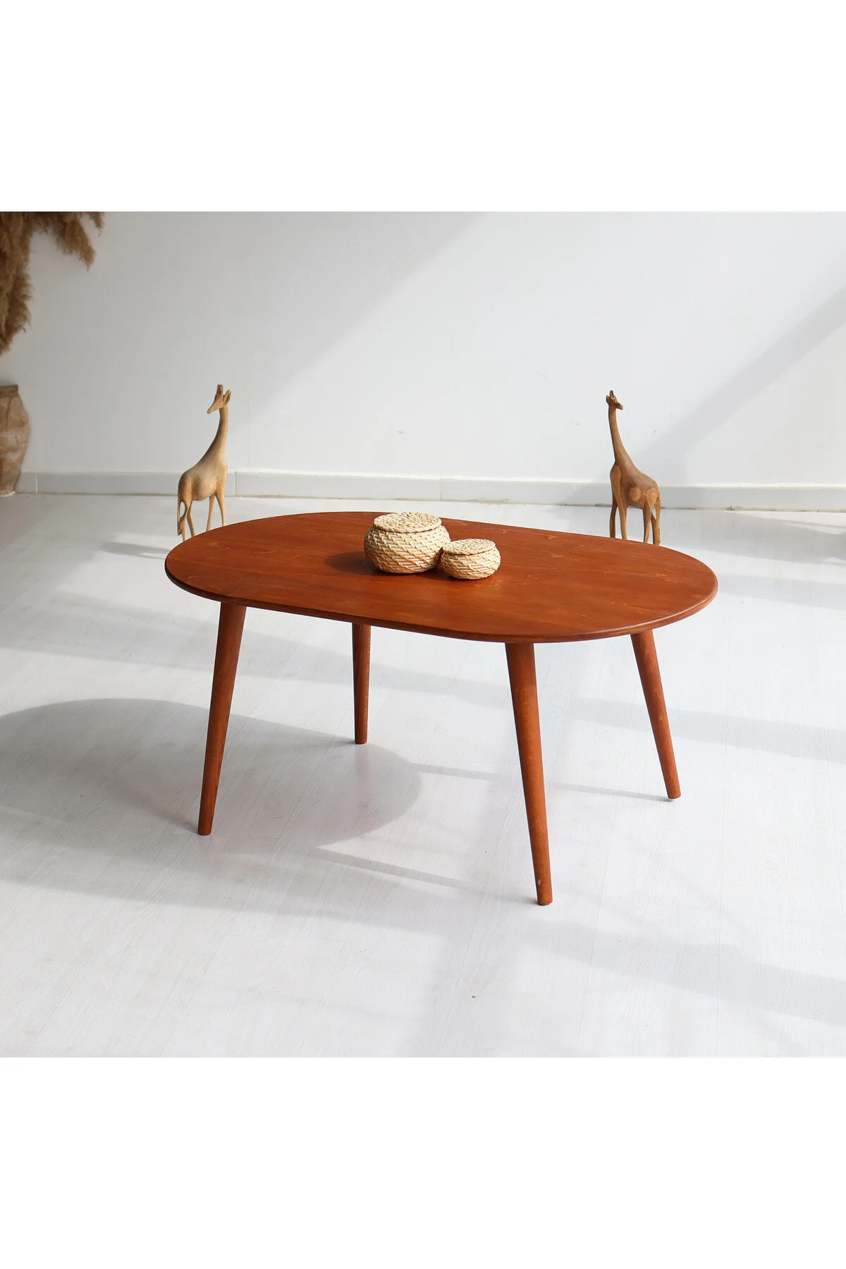 Furnirem Oval Orta Sehpa, Modern Tasarım 55x34 Cm Kestane
