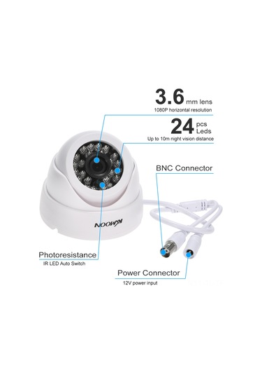 Hombey Ahd 1080p İç Mekan Kamera, 3.6mm Lens, 24 Adet Ir Işık, 10m Gece Görüşü, Ir-cut Filtre, Wq-1009 Modeli Pal Sistemi Çok Renkli