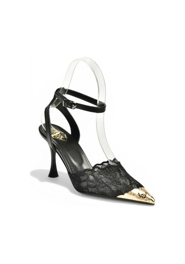 Fox Shoes Y752082806 Siyah Dantel İnce Topuklu Kadın Ayakkabı